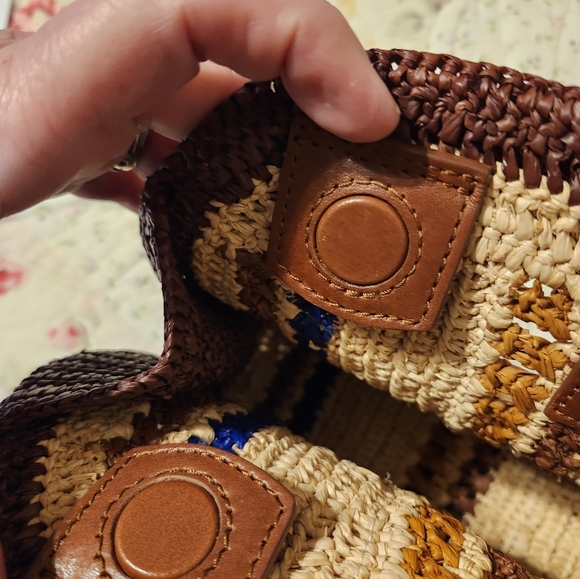 Sezane Raffia Clutch Bag In Brown, Ecru, & Blue - Picture 5 of 7